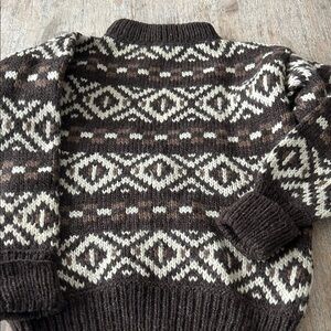 Vintage Iceland Cozy Brown and Cream Patterned Crewneck Sweater